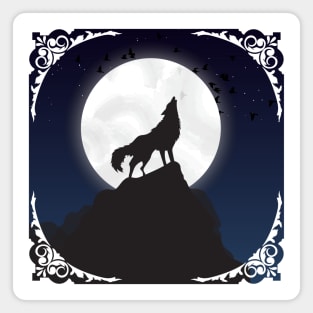 Moon and Wolf Silhouette Art Magnet